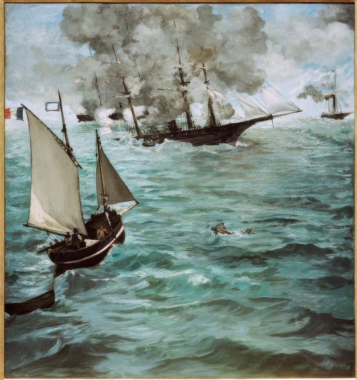 Slaget mellem U.S.S. Kearsarge og C.S.S. Alabama af Édouard Manet