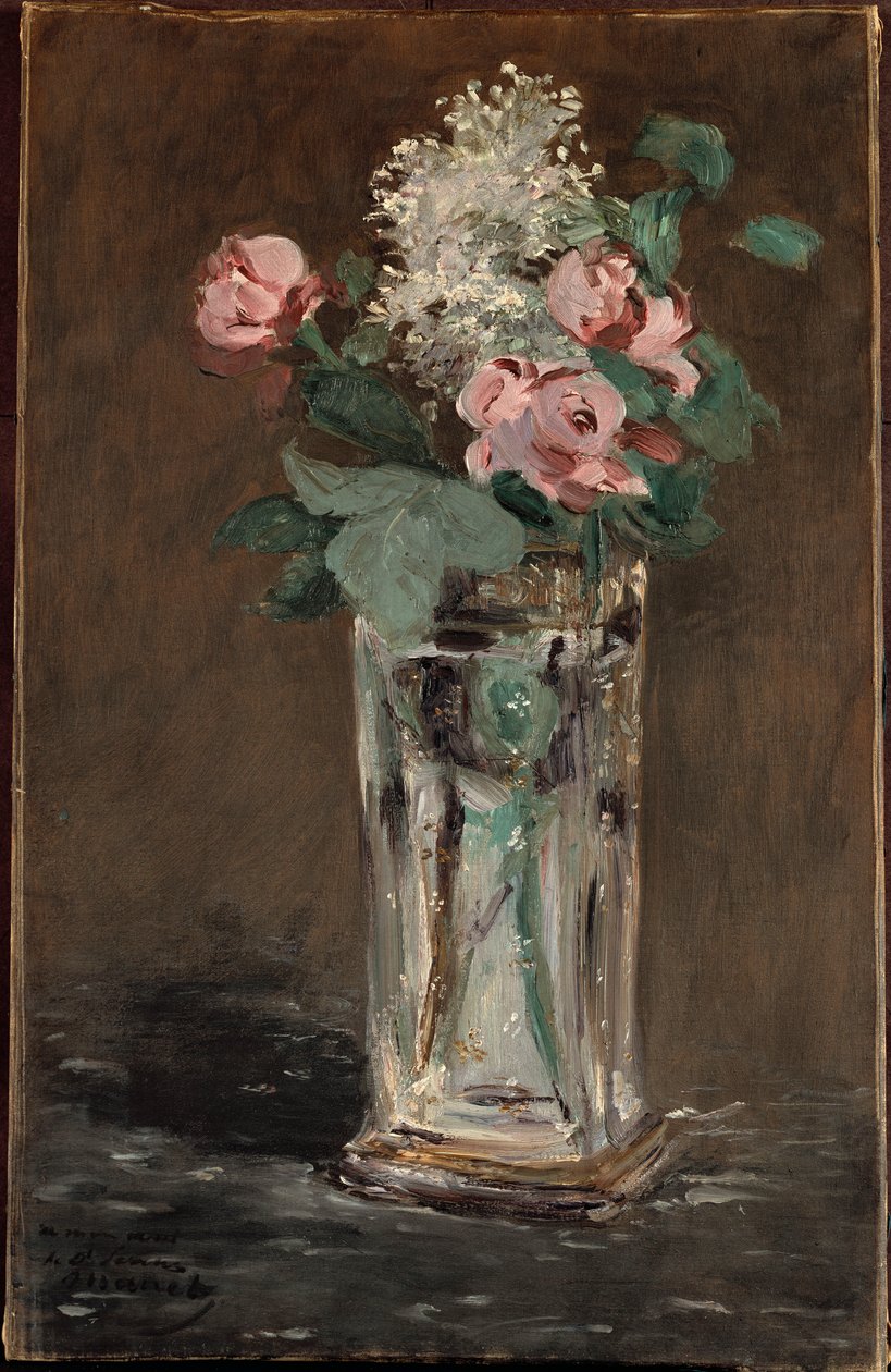 Blomster i en krystalvase (olie på lærred) af Édouard Manet