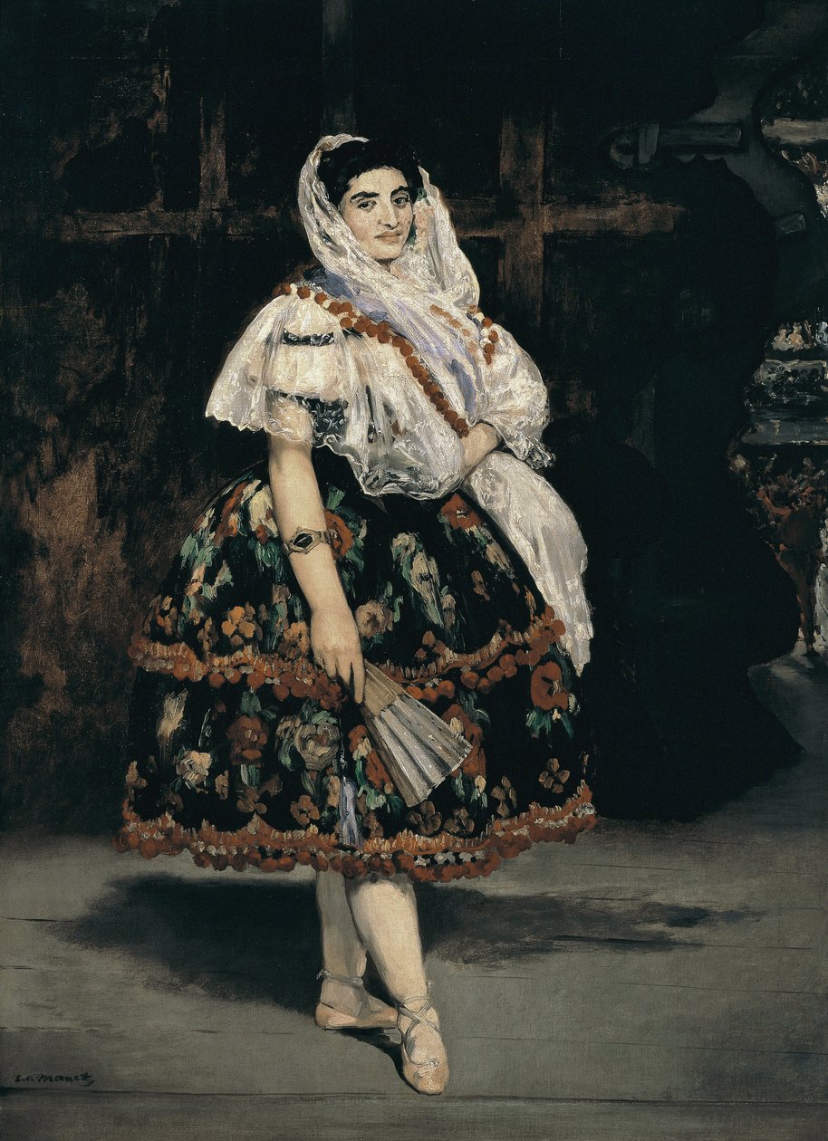Fuld længde portræt af Lola de Valencia - olie på lærred af Édouard Manet