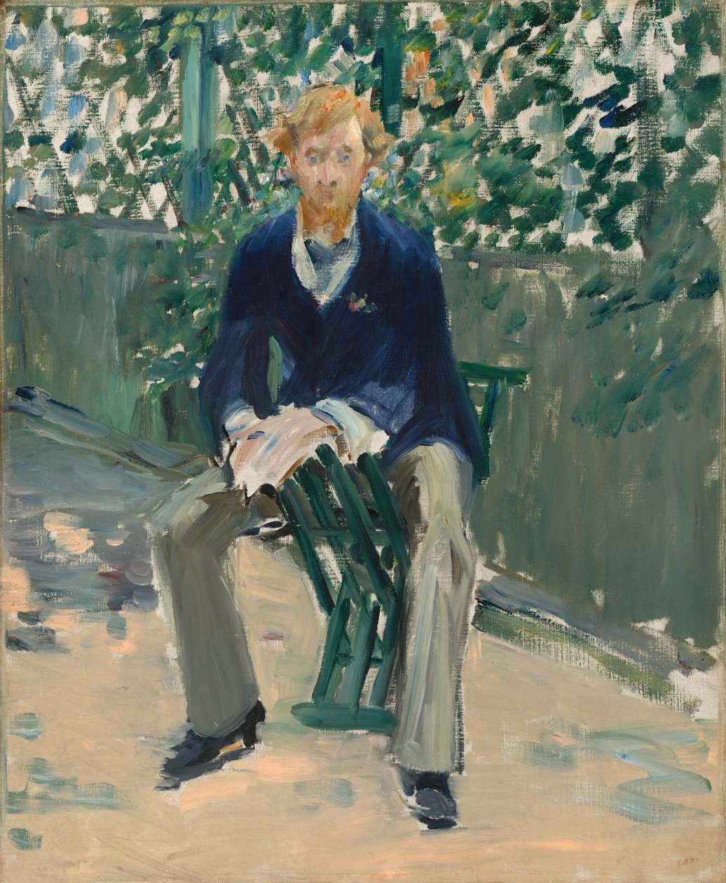 George Moore i kunstnerens have af Édouard Manet