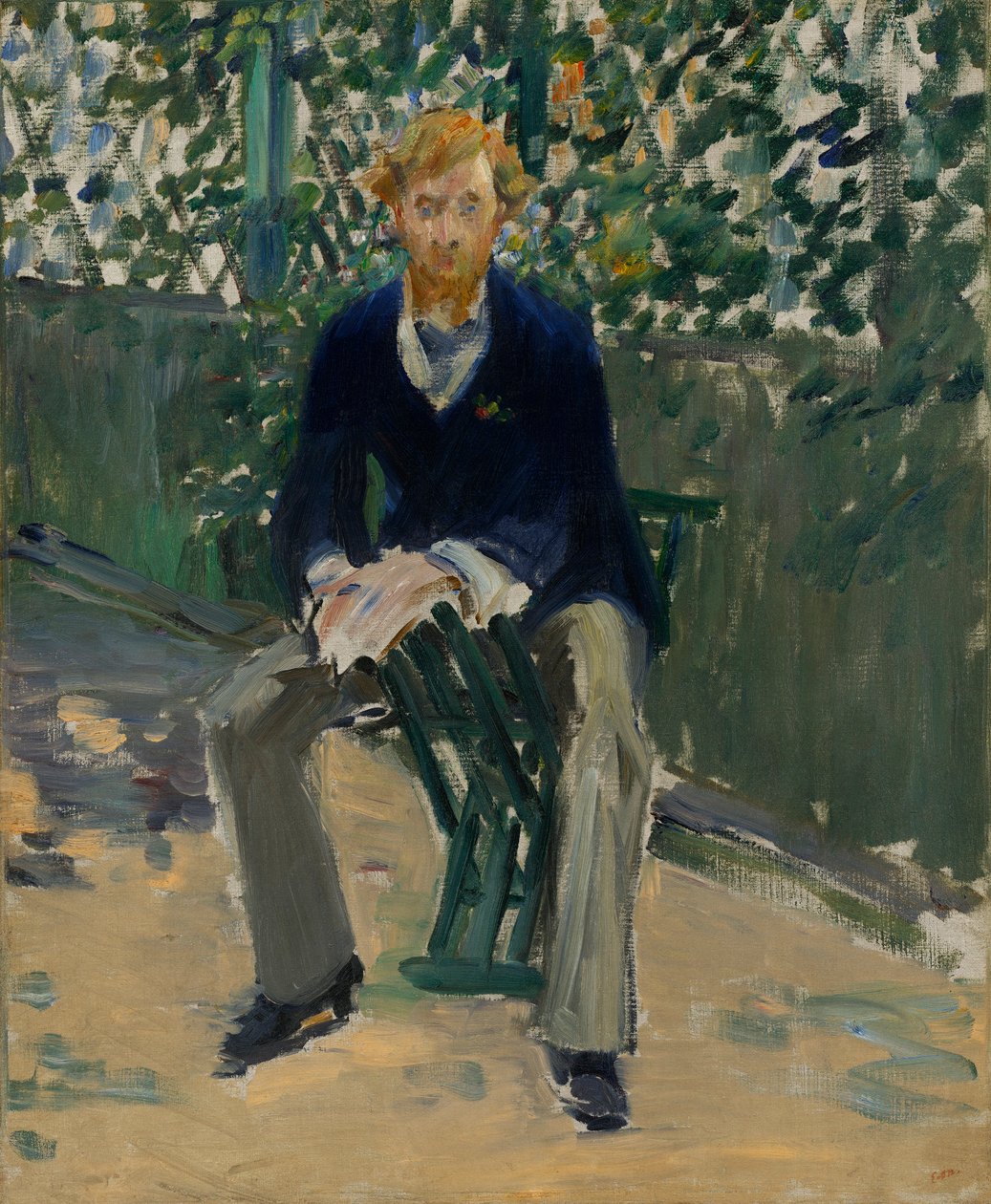 George Moore i kunstnerens have af Édouard Manet