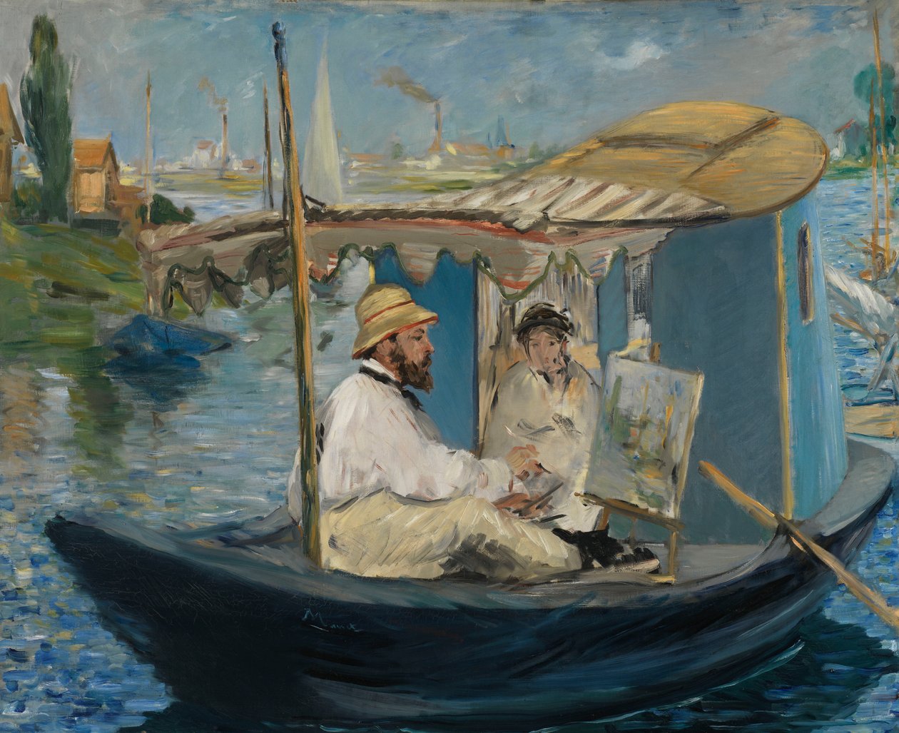 Tysk: Die Barke Claude Monet maler i sin atelierbåd af Édouard Manet