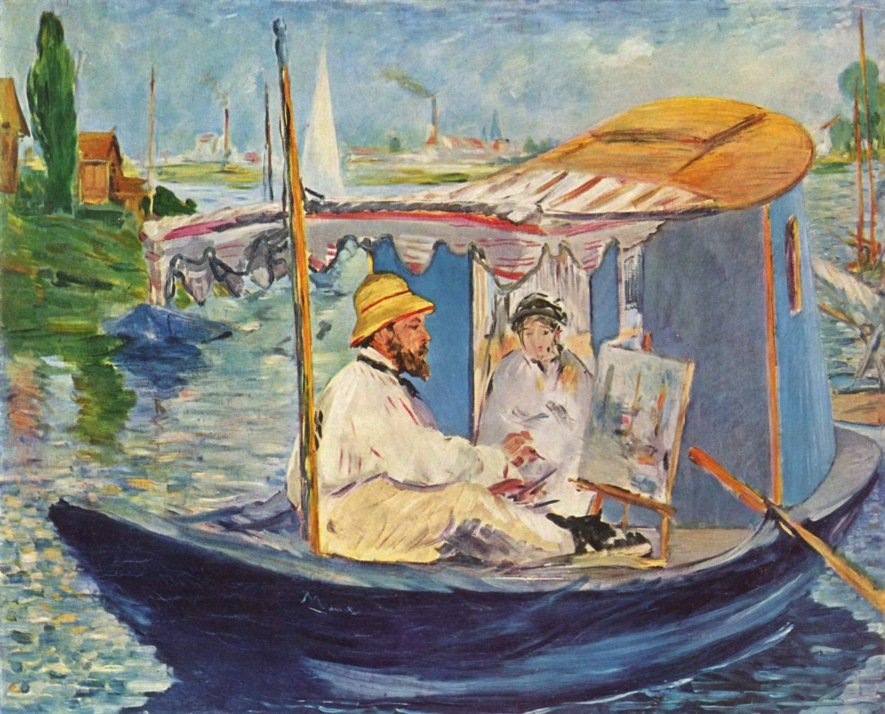 Tysk: Die Barke Claude Monet maler i sin atelierbåd af Édouard Manet