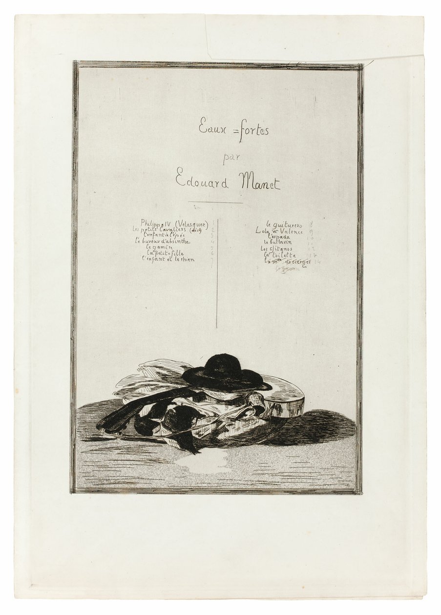 Hat og Guitar, Frontispice til udgaven af fjorten raderinger af Édouard Manet
