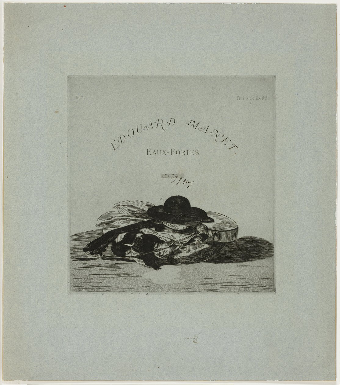 Hat og guitar, frontispice til udgaven af fjorten raderinger af Édouard Manet