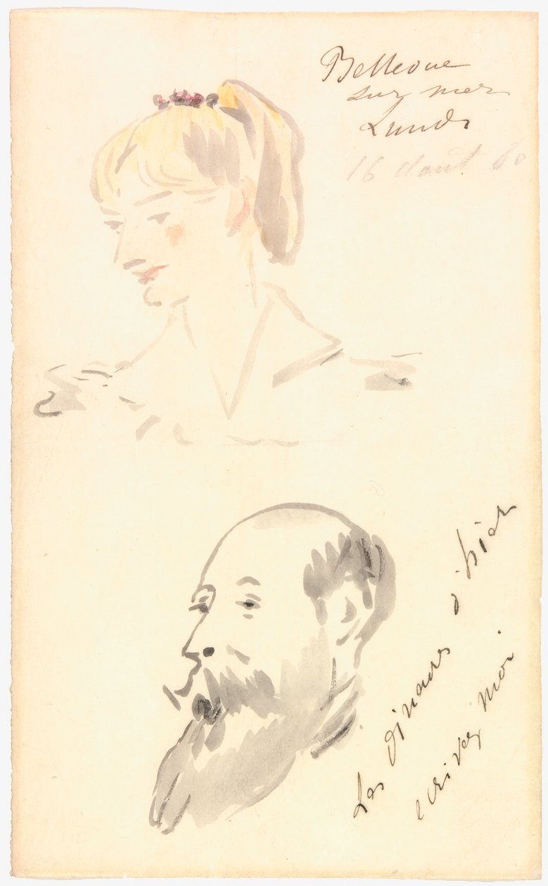 Hovedet af en kvinde og hovedet af en skægget mand af Édouard Manet