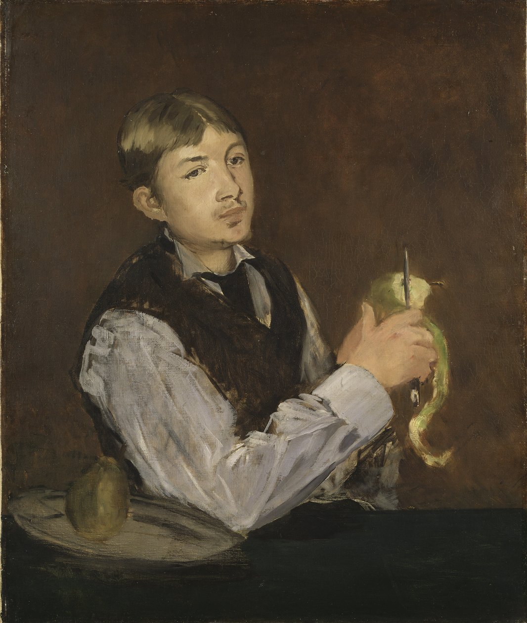 Ung mand skræller et æble - Ung dreng skræller en pære, af Manet, Edouard (1832-1883). Olie på lærred. Mål: 85x71 cm. Nationalmuseum Stockholm af Édouard Manet