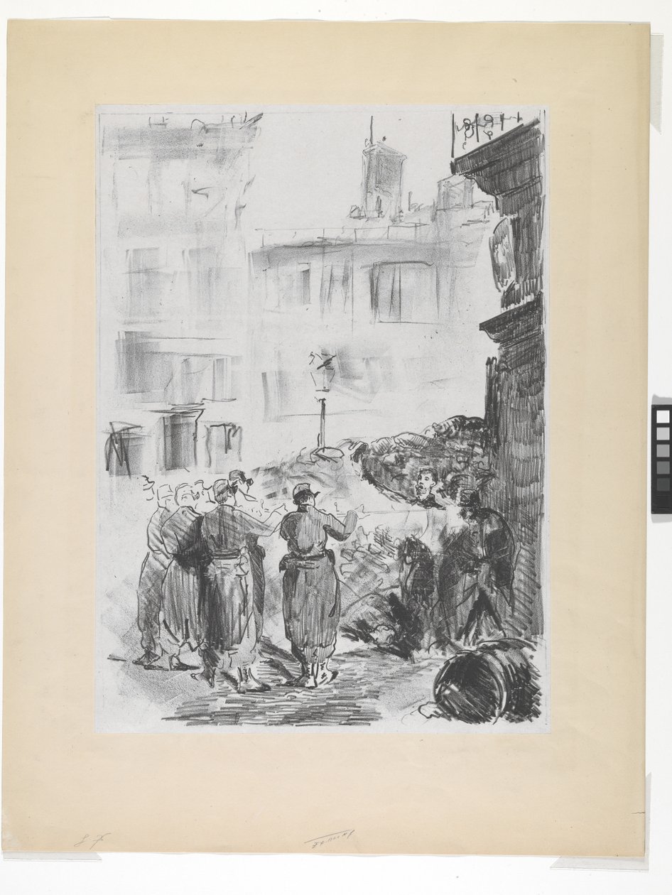 The Barricade (litografi på Chine Colle) af Édouard Manet