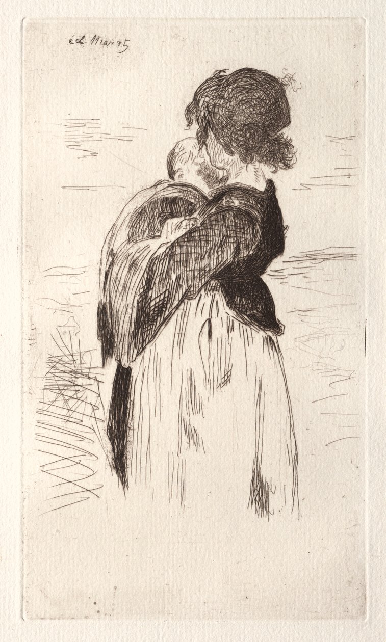 Den lille pige holder en baby. af Édouard Manet