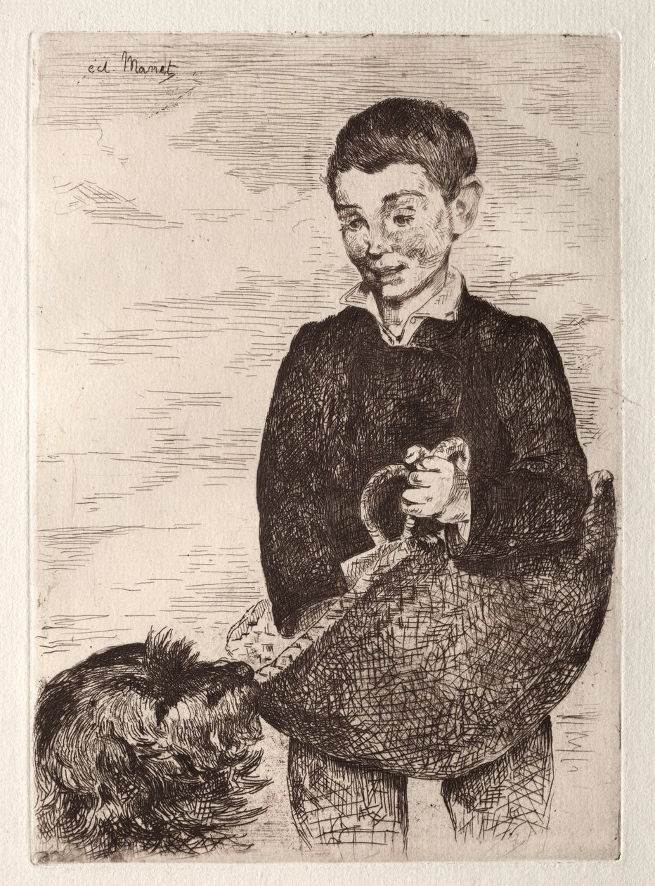 Barnet med hunden, med indkøbsposen af Édouard Manet