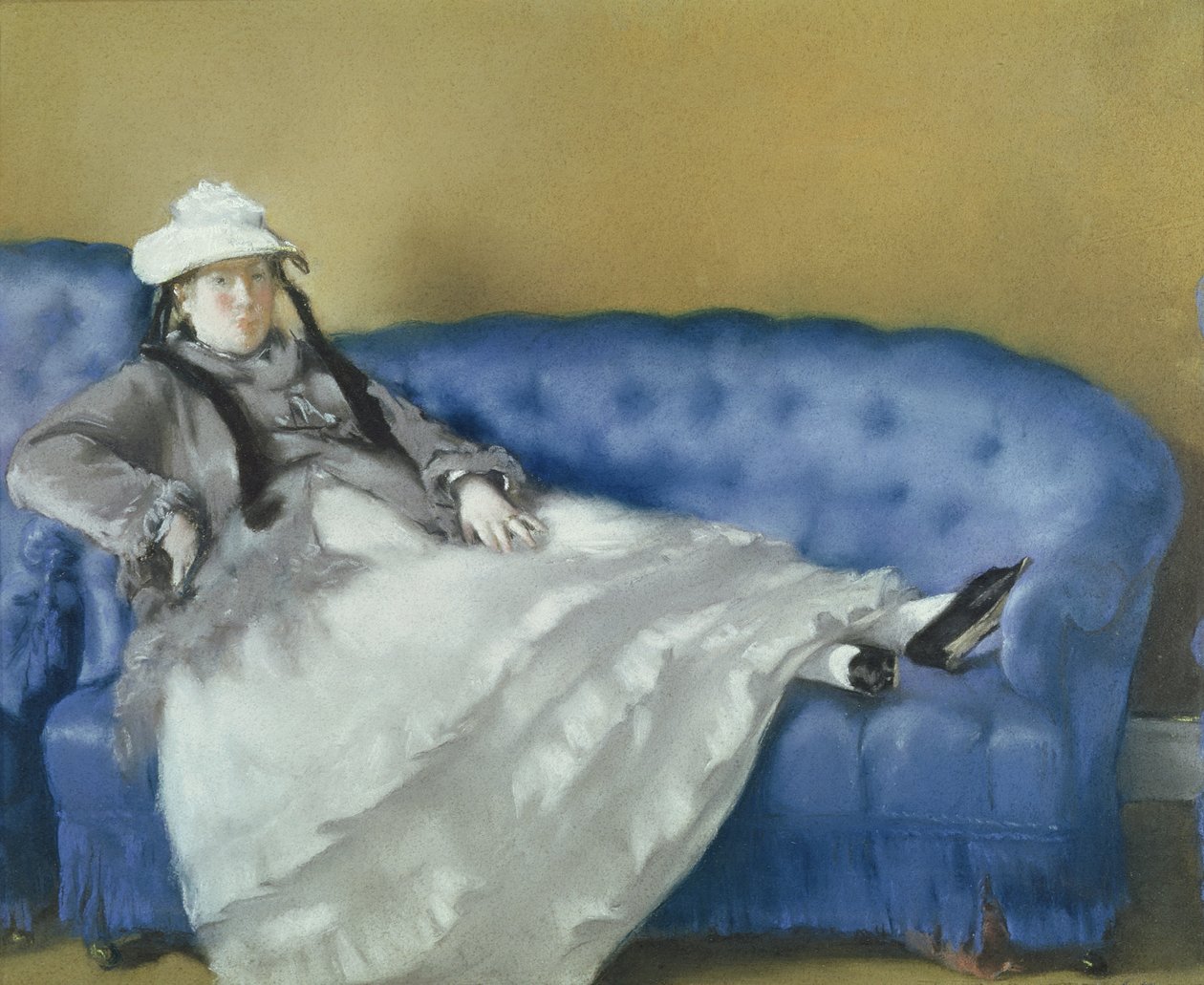 Madame Manet på en blå sofa, 1874 (pastel på papir) af Édouard Manet
