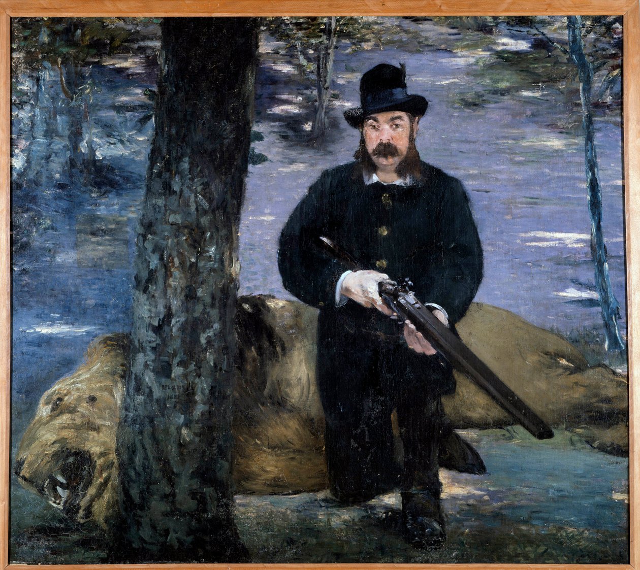 Monsieur Pertuiset En jæger poserer nær en løve, hans jagttrofæ. Maleri af Edouard Manet (1832-1883) 1881 af Édouard Manet