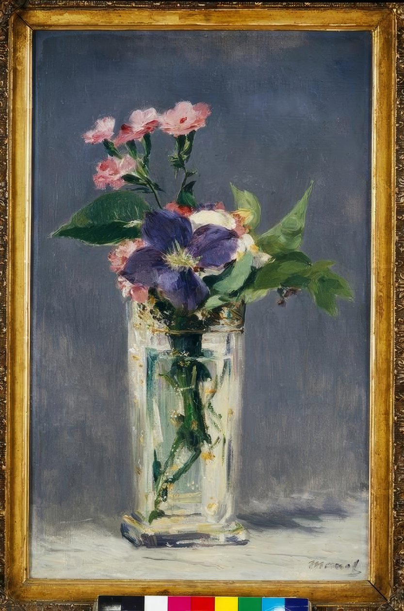 Nelliker og klematis i en krystalvase af Édouard Manet