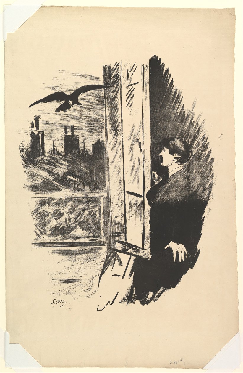 Åbn Here I Fung the Shutter. Illustration til Ravnen af Edgar Allan Poe, 1875. af Édouard Manet