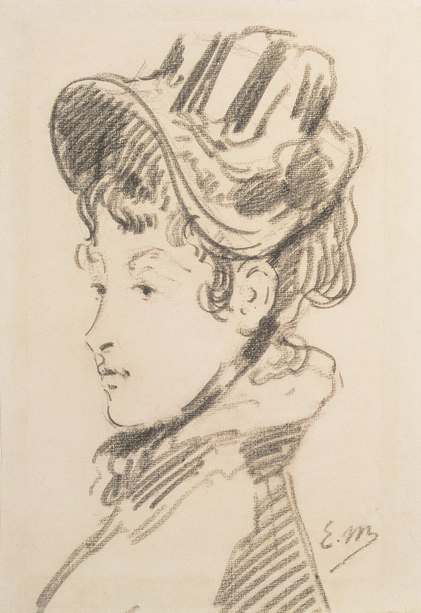 Portræt af Madame Jules Guillemet, ca. 1880 (sort kridt) af Édouard Manet