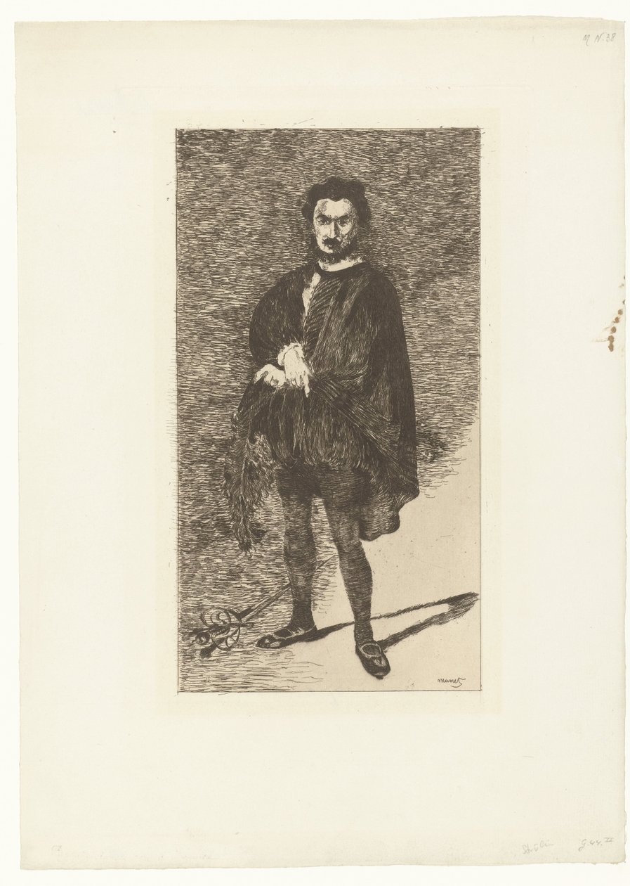 Portret af skuespilleren Philibert Rouvière i rollen som Hamlet Rouvière som Hamlet Den tragiske skuespiller af Édouard Manet