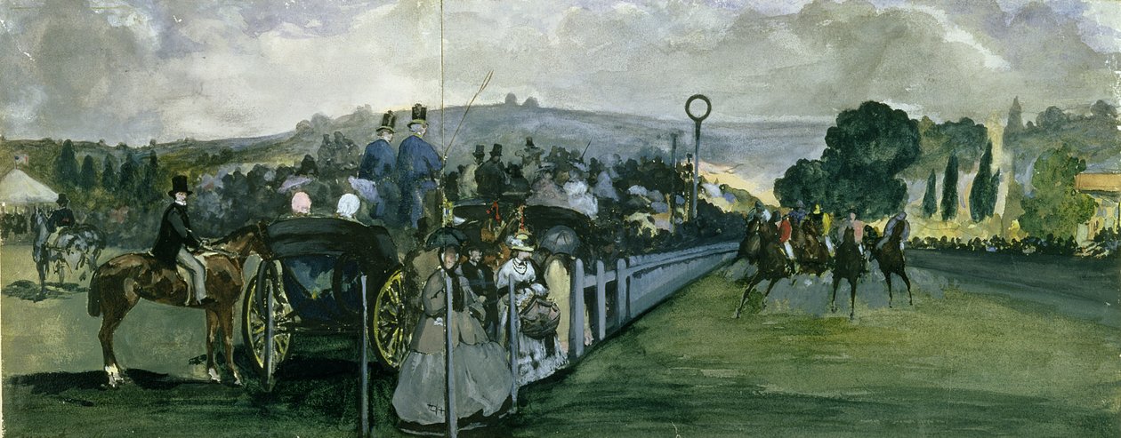 Væddeløbsbane ved Longchamps, 1864 (wc og gouache over grafit på papir) af Édouard Manet