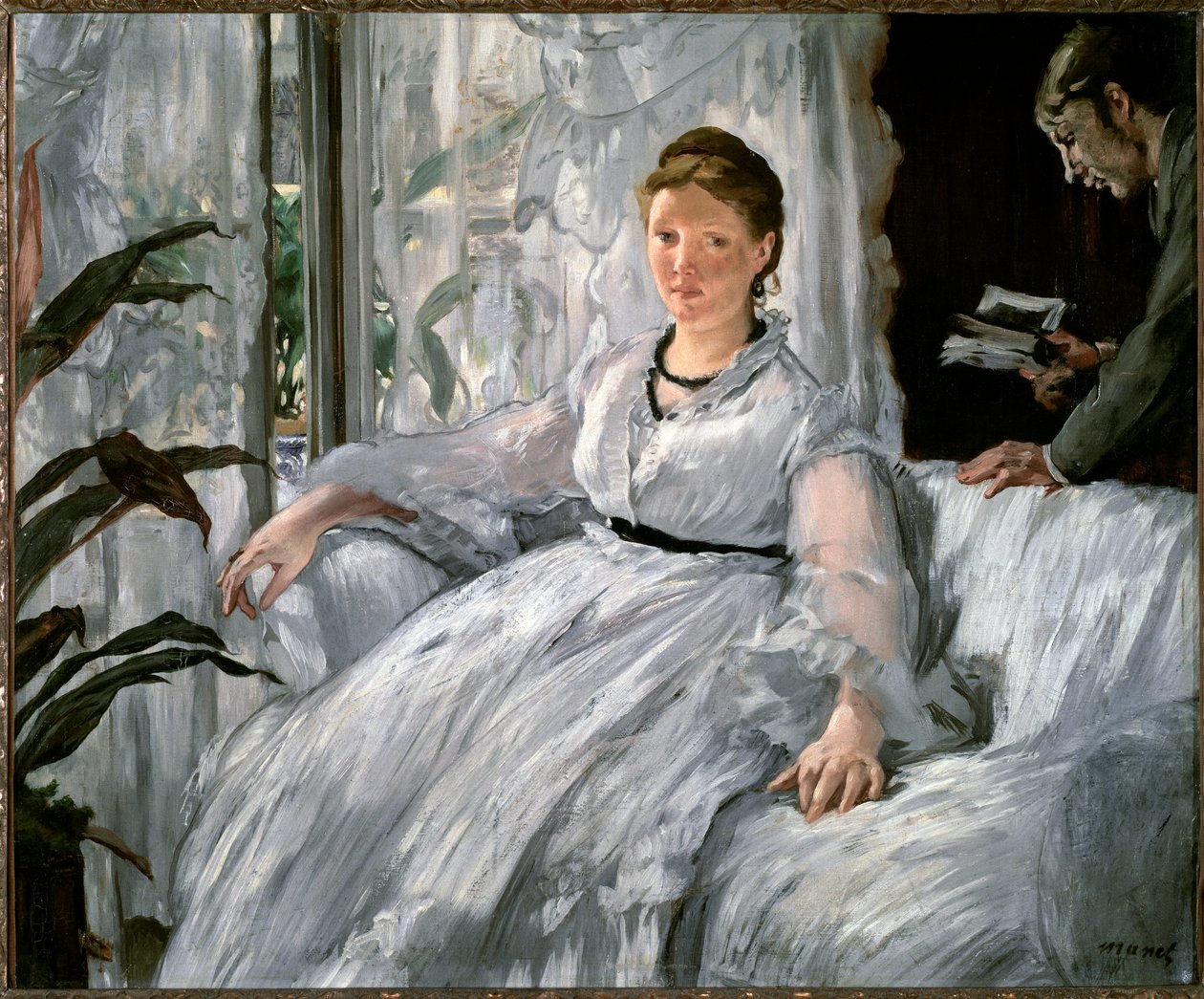 Læsning. (Portrætter af Suzanne Manet og hendes søn, Leon Koella-Leenhoff) - 1865. Olie på lærred af Édouard Manet