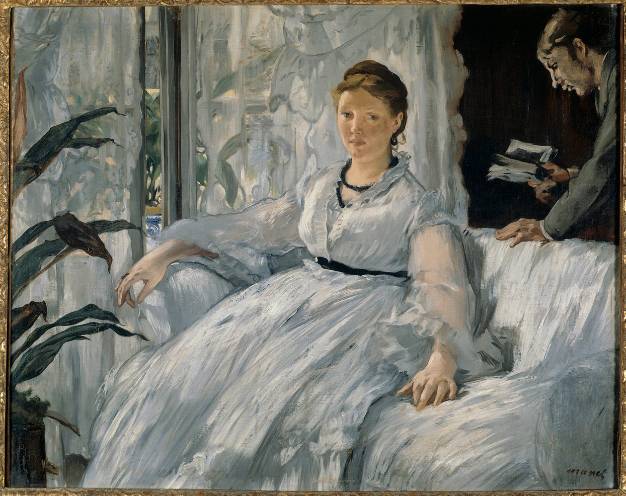 Læsemaleri af Edouard Manet (1832-1883) 1865 søn. 0,6x0,73 m Paris, musee d