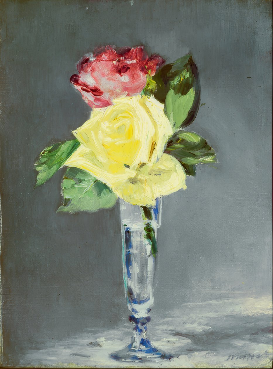 Roser i et champagneglas af Édouard Manet