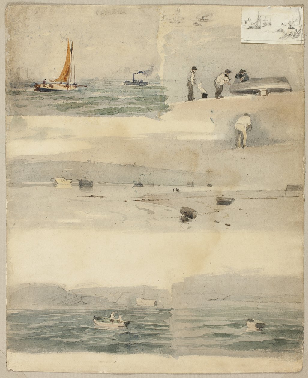 Skitser af havscener (recto); To skitser: Ved siden af stormfuld kyst, overskyet havlandskab af Édouard Manet