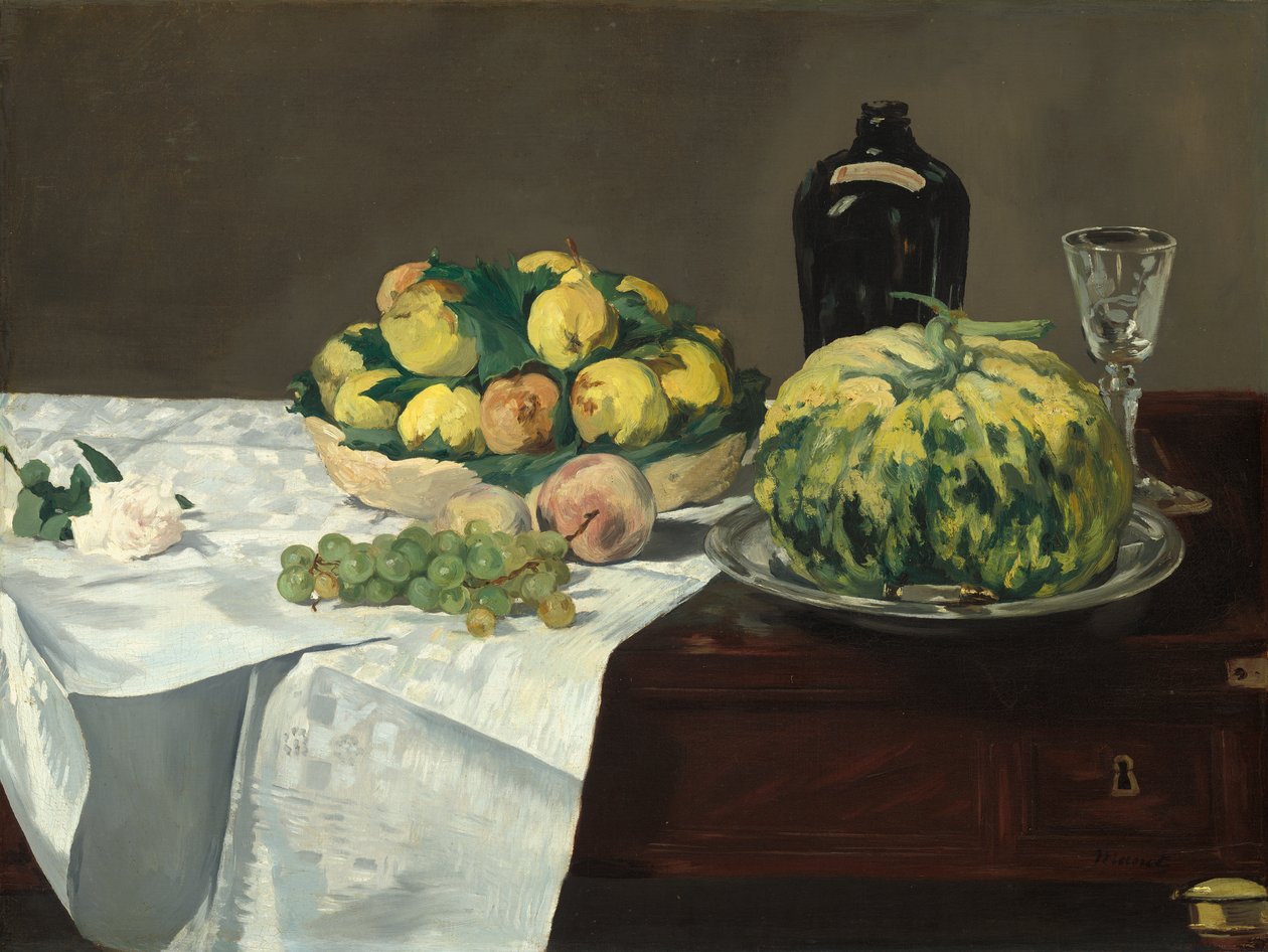 Stilleben med melon og ferskner, ca. 1866 af Édouard Manet
