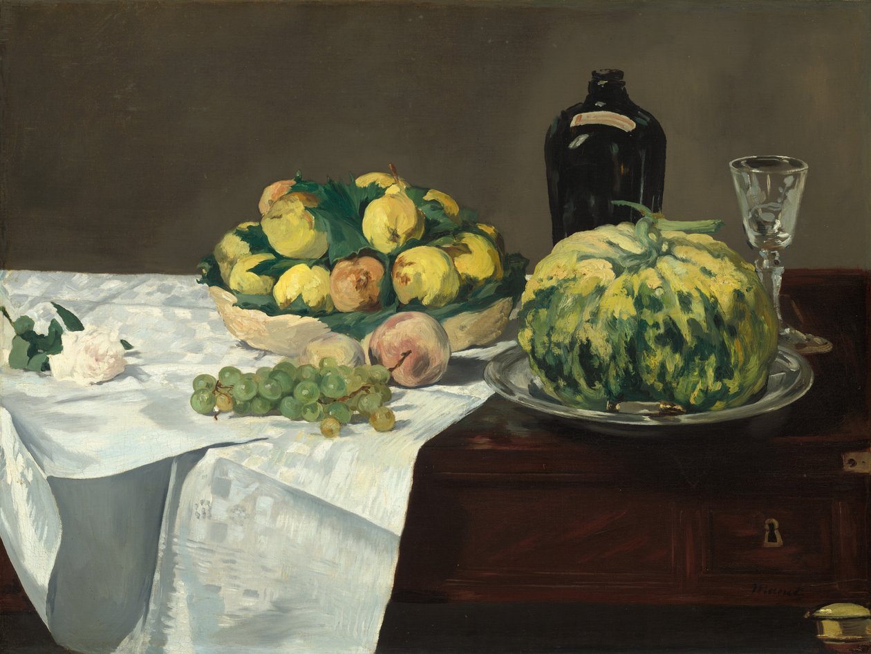 Stilleben med melon og ferskner, ca. 1866. af Édouard Manet