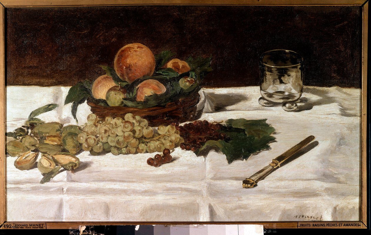 Stilleben, frugter på et bord Maleri af Edouard Manet (1832-1883) 1864 Søn. 0,45x0,73 m Paris, musee d