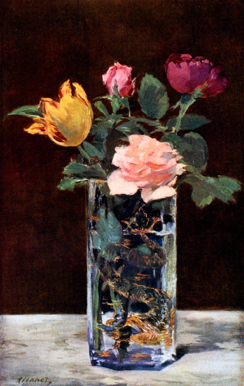 Stilleben med roser og tulipaner i en dragevase, 1882 1931. af Édouard Manet