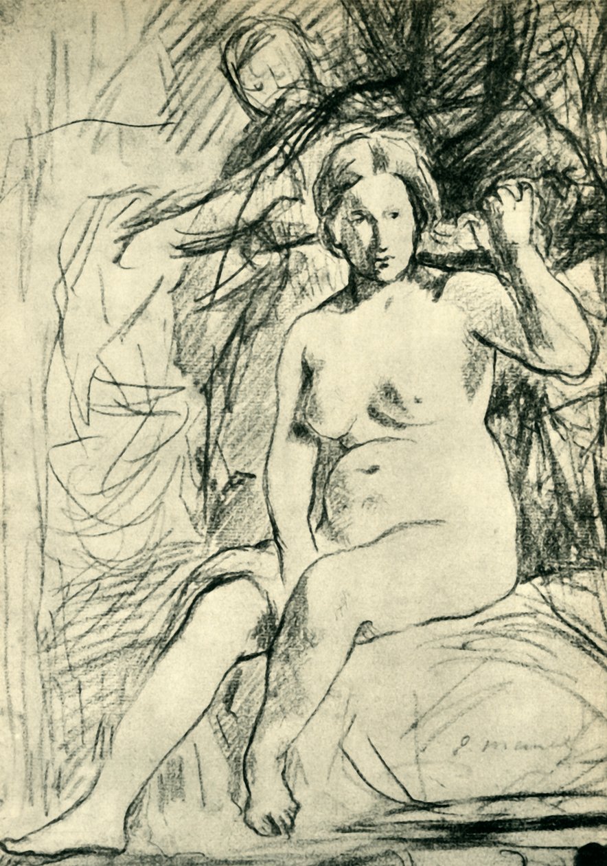 Studie af en siddende nøgen La Toilette, 1858-1860, 1943. af Édouard Manet