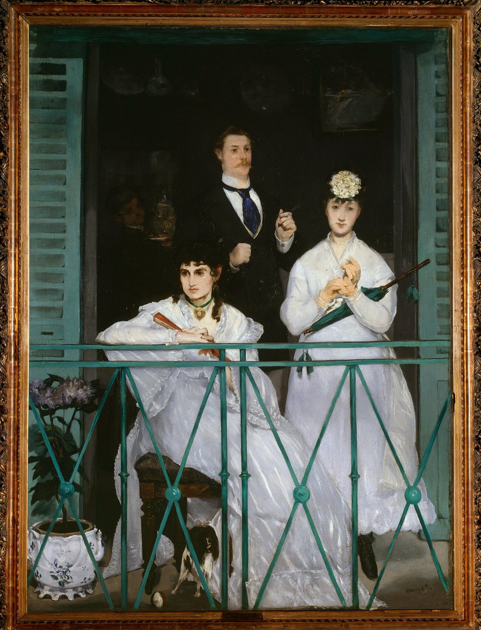 Balkonen (portrætter af Berthe Morisot, Fanny Claus, Antoine Guillemet og Leon Leenhoff) - olie på lærred af Édouard Manet