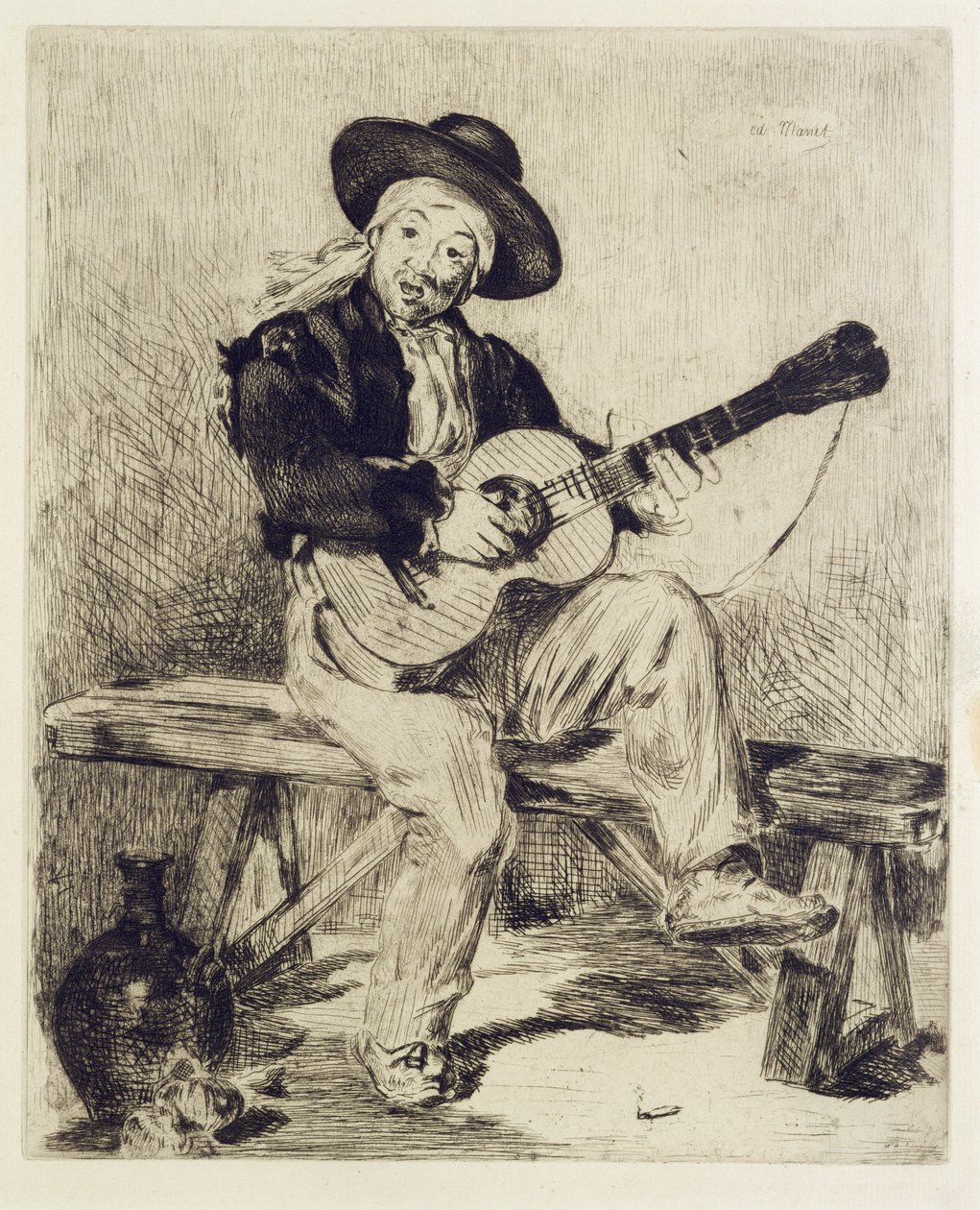 Guitaristen (ætsning) af Édouard Manet