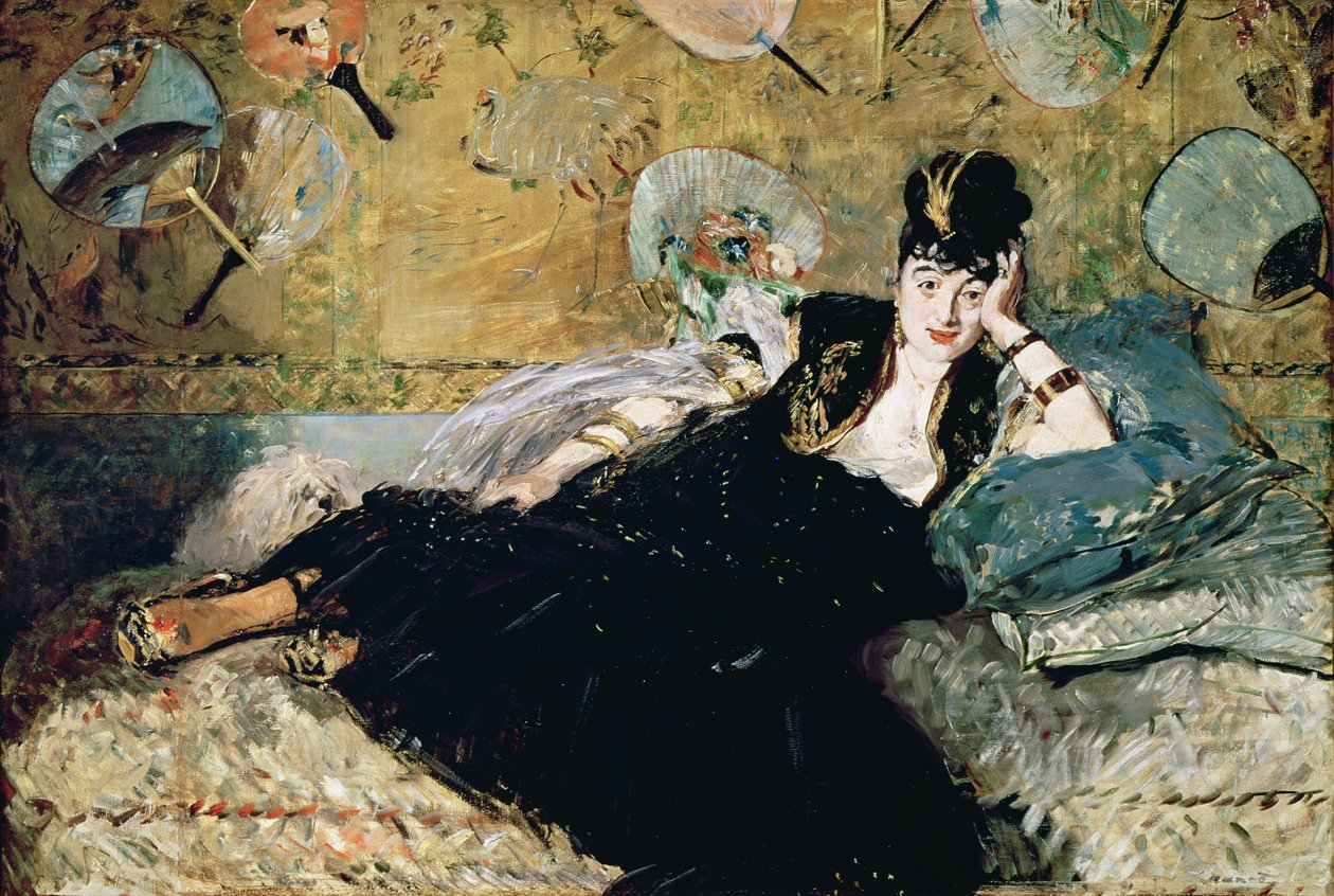 Damen med vifter, portræt af Nina de Callias (1844-84) c.1873-74 (olie på lærred) af Édouard Manet
