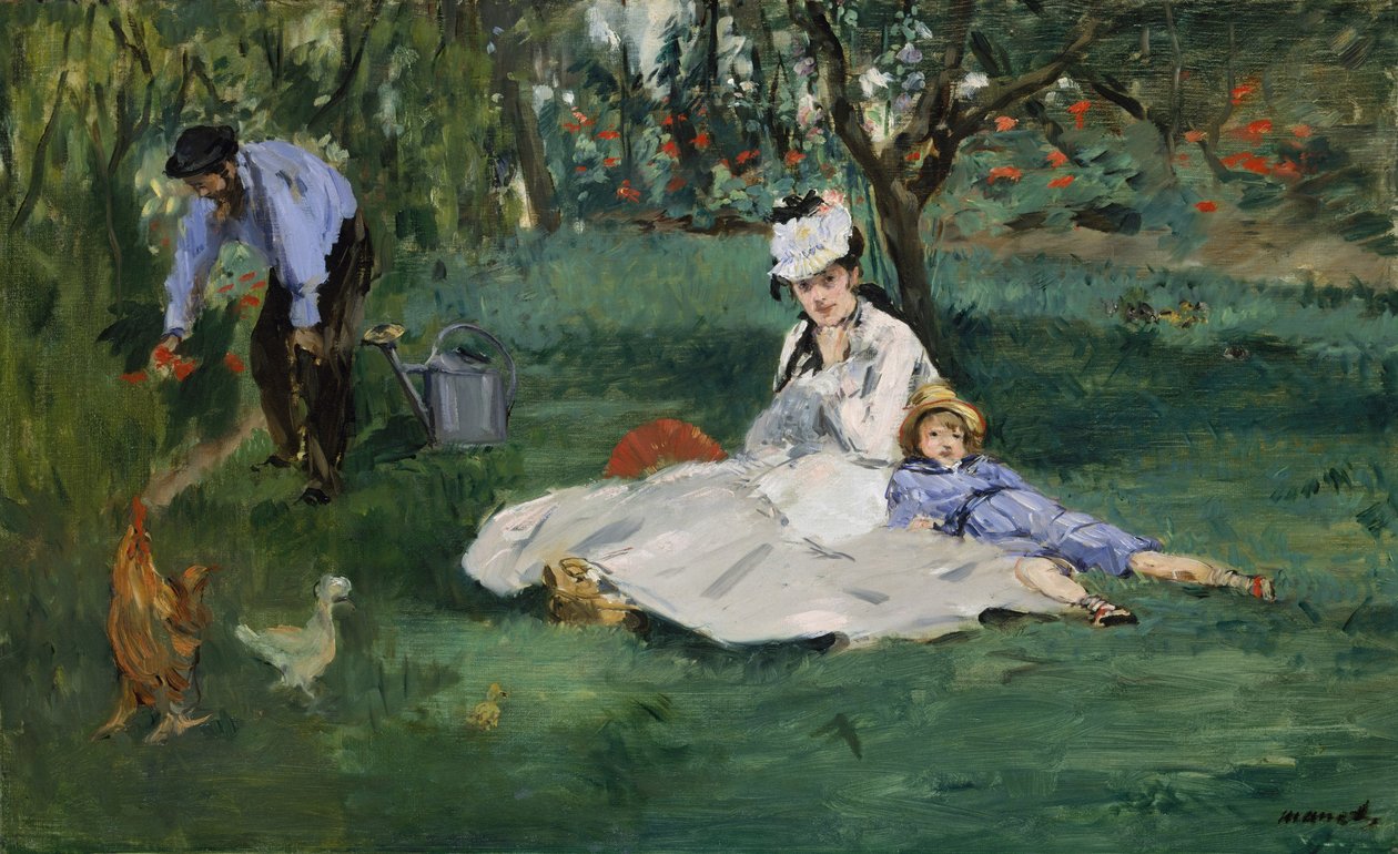 Monet-familien i deres have i Argenteuil, 1874 af Édouard Manet