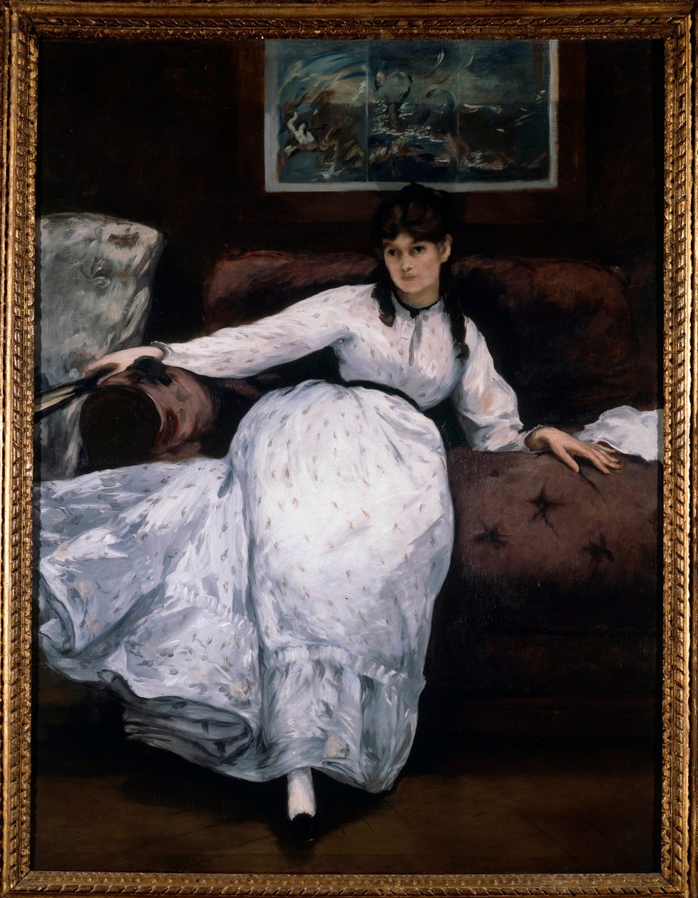 Resten (Portræt af kvindemaleren Berthe Morisot på en sofa) Maleri af Edouard Manet (1832-1883) 1870 Providence. Kunstmuseet af Édouard Manet