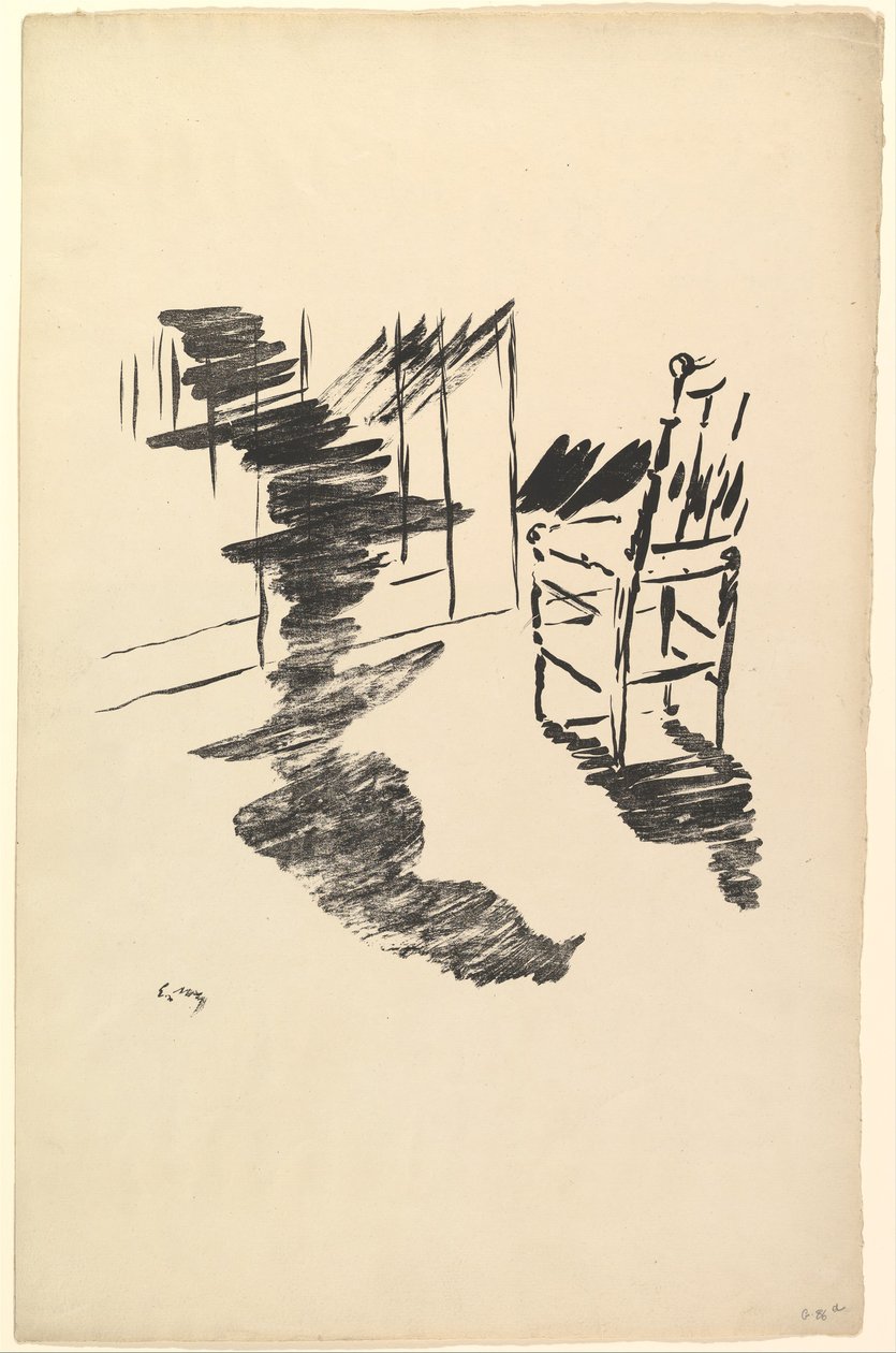 Skyggen der ligger og svæver på gulvet. Illustration til Ravnen af Edgar Allan Poe, 1875. af Édouard Manet