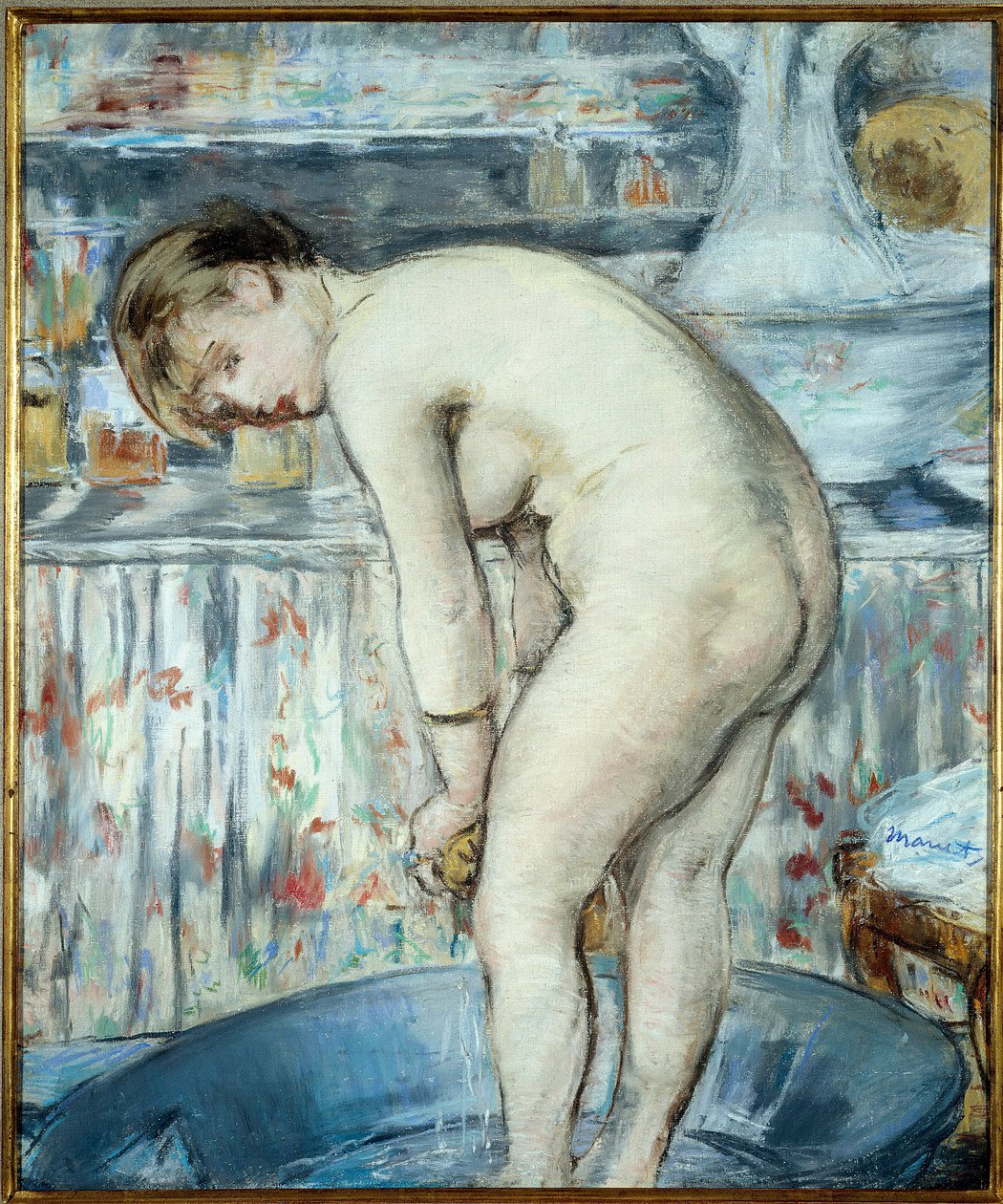 Karret eller Kvinde i karret. En kvinde med fødderne i en håndvask laver sit toilet. Pastelmaleri af Edouard Manet (1832-1883) Dim 0,54 x 0,45 af Édouard Manet