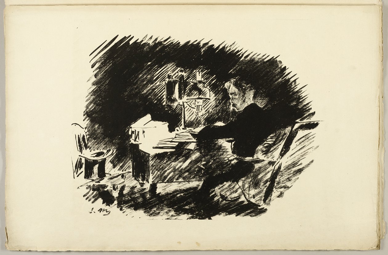 Under lampen ("Once upon a midnight dreary..."), fra The Raven (Le Corbeau) af Édouard Manet
