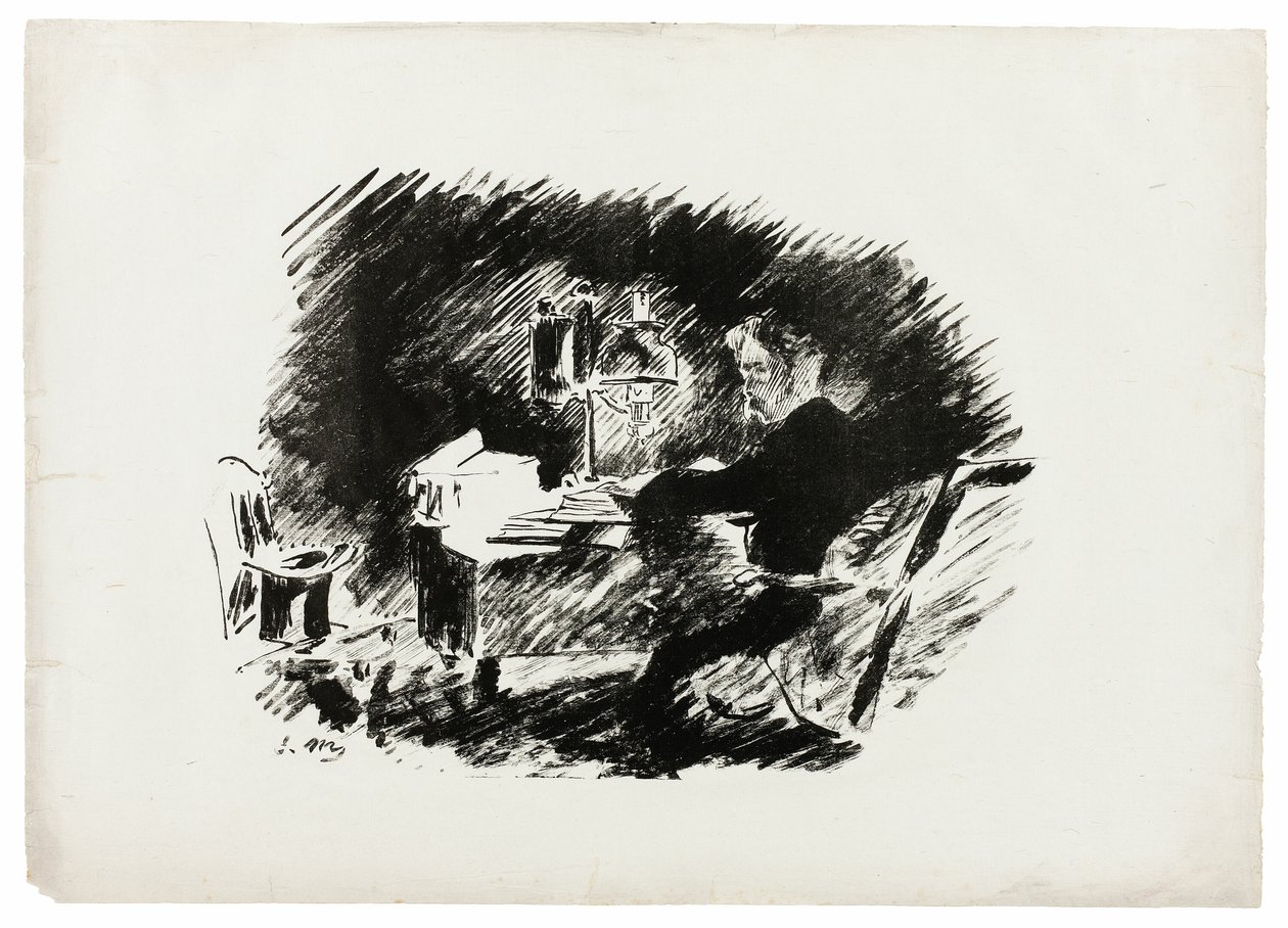 Under lampen ("Once upon a midnight dreary..."), fra Ravnen (Le Corbeau) af Édouard Manet