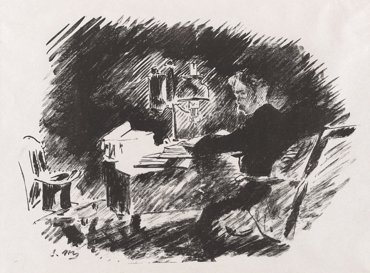 Under lampen, fra Stéphane Mallarmés oversættelse af Edgar Allan Poes Ravnen af Édouard Manet