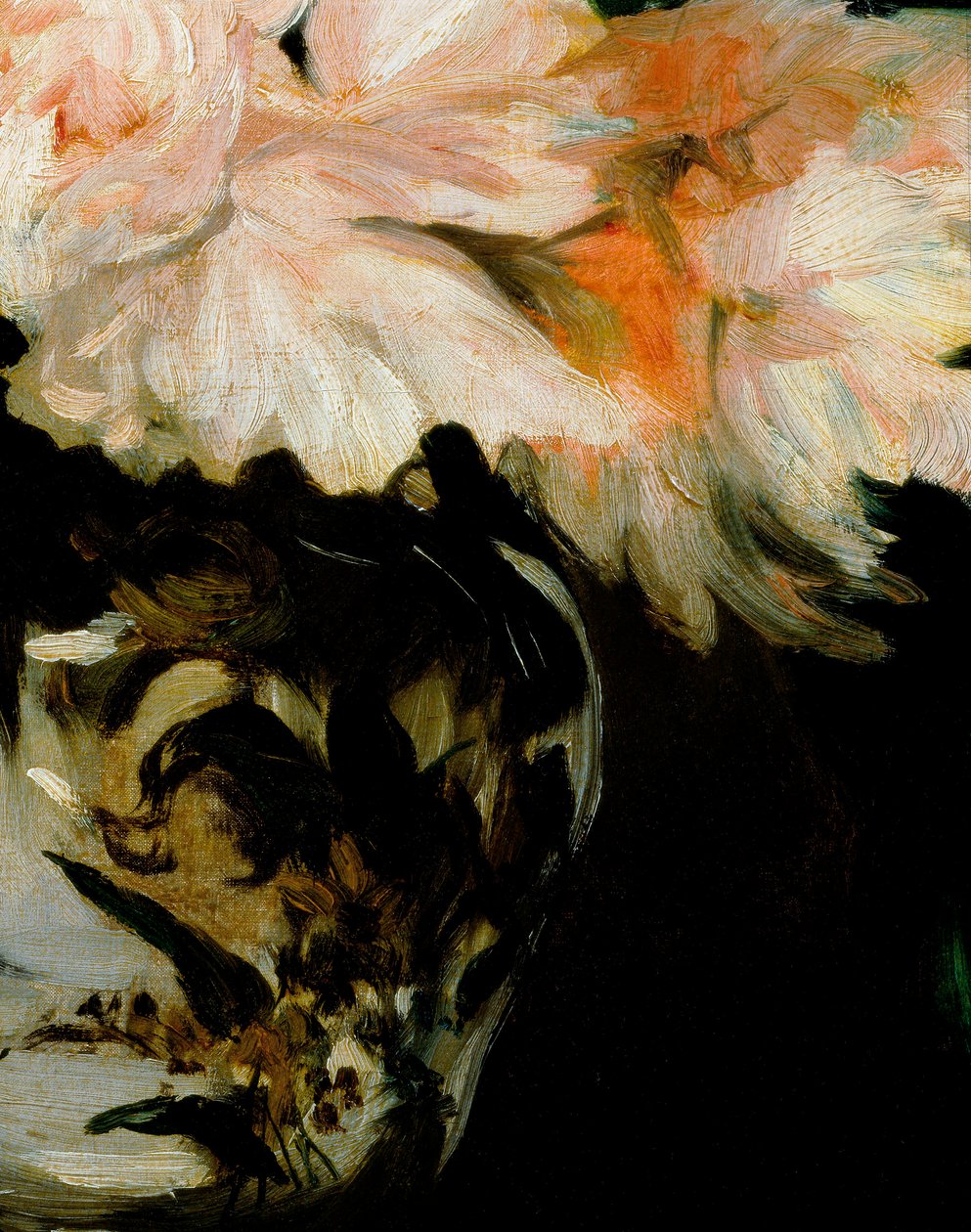 Vase med pæoner på fodbruser, detalje af Édouard Manet