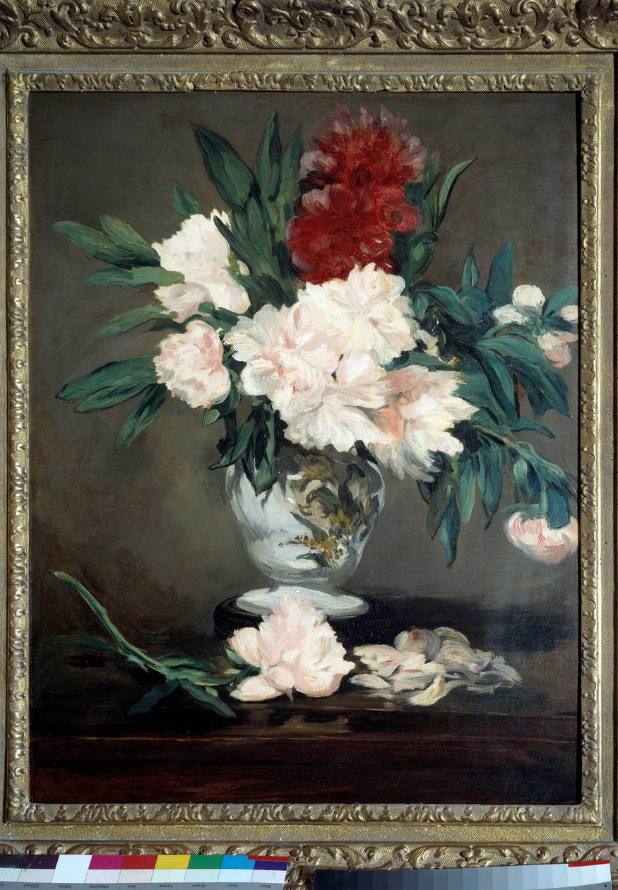 Vase med pæoner på pieshower Maleri af Edouard Manet (1832-1883) 1864 Dim. 0,93x0,70 m. Orsay Museum af Édouard Manet