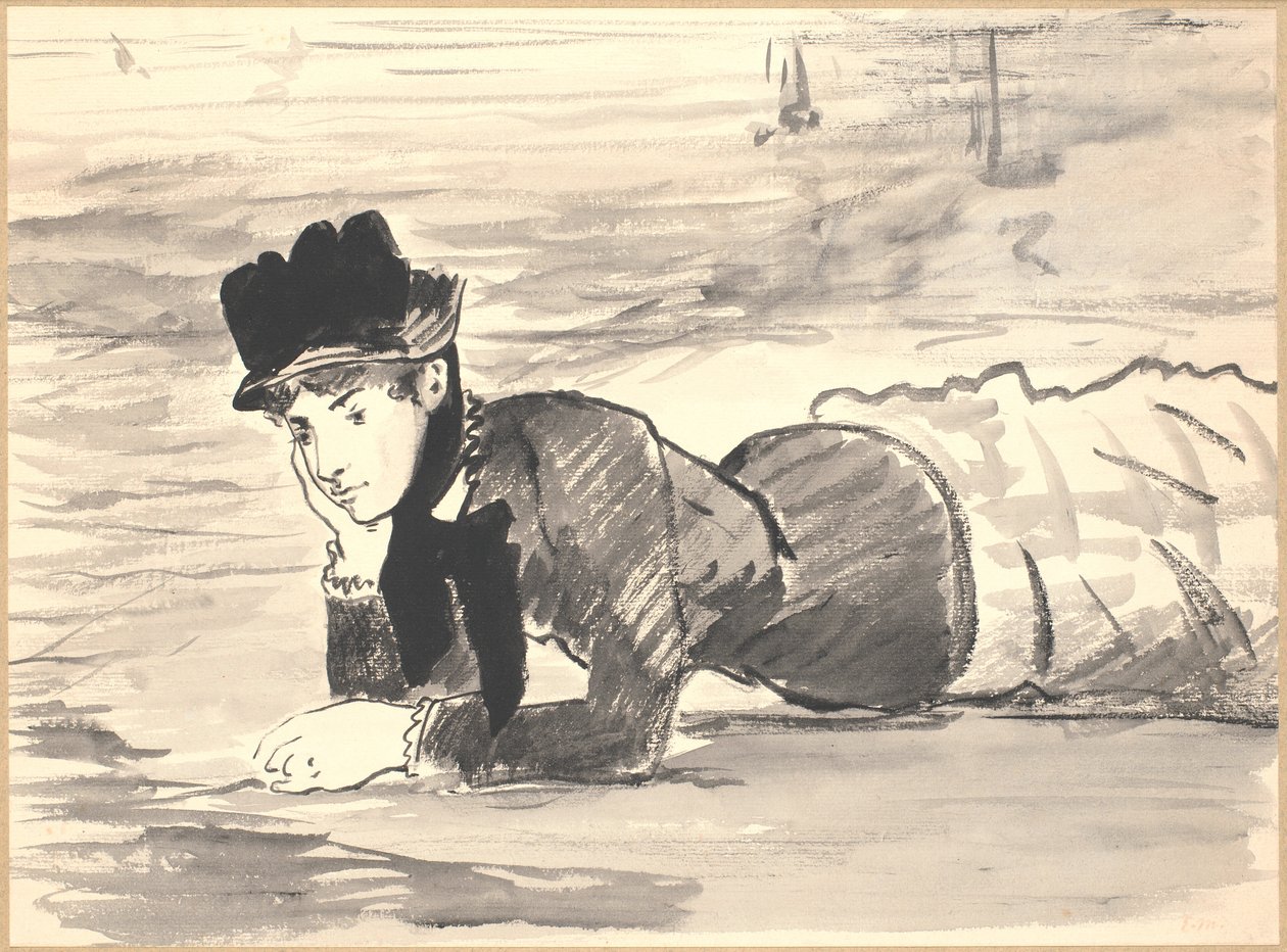 Kvinde liggende på stranden. Annabel Lee af Édouard Manet