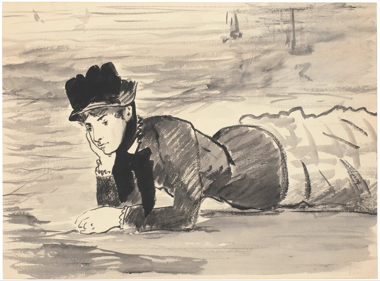 Kvinde, der ligger på stranden. Annabel Lee af Édouard Manet