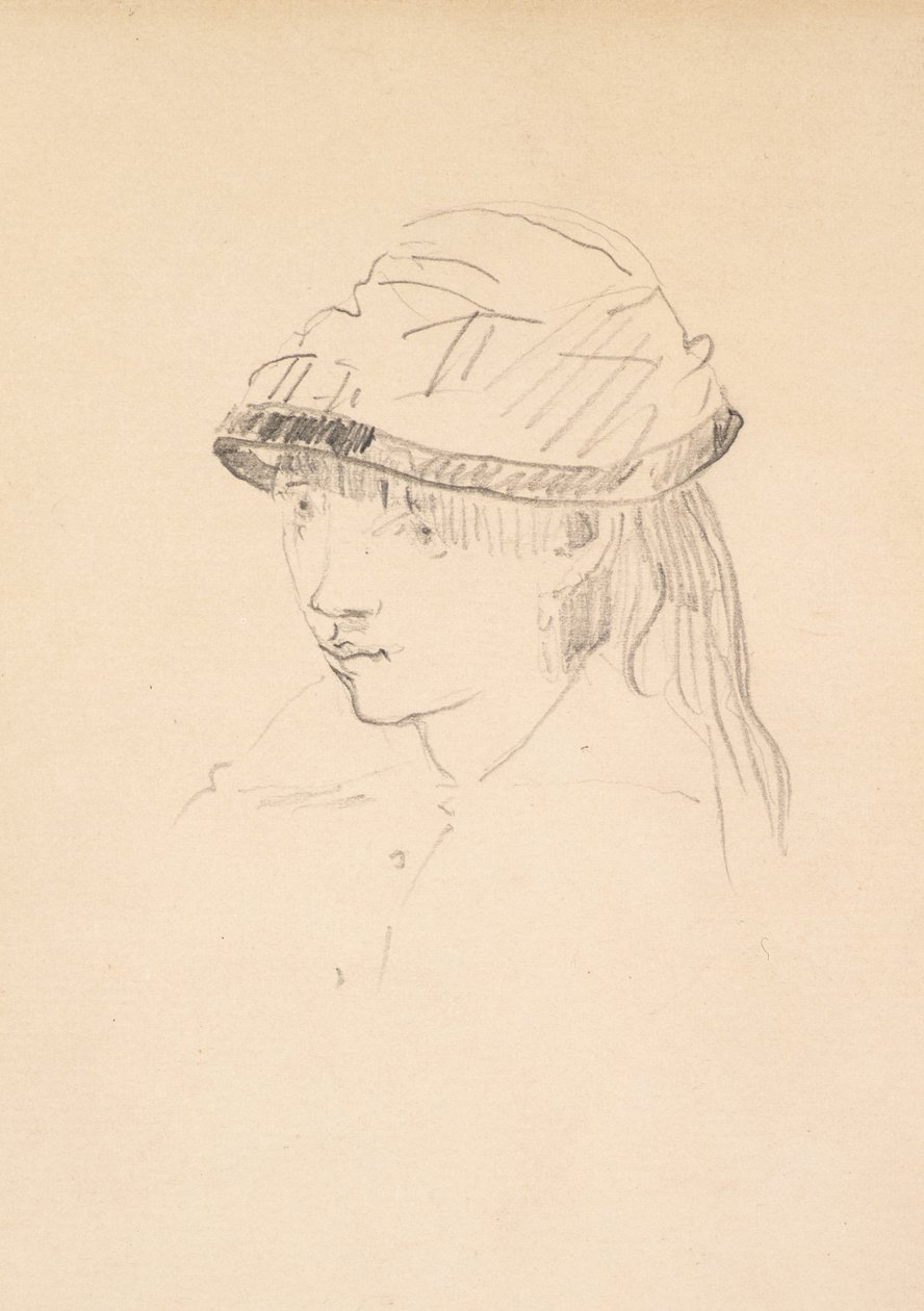 Ung pige med rund hat, 1878-79 (grafit på papir) af Édouard Manet