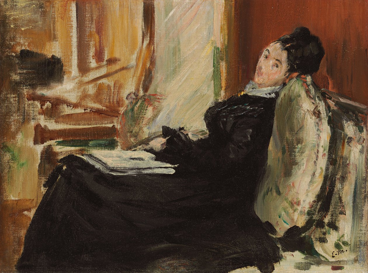 Ung kvinde med bog; Ung kvinde med en bog, ca. 1875 af Édouard Manet