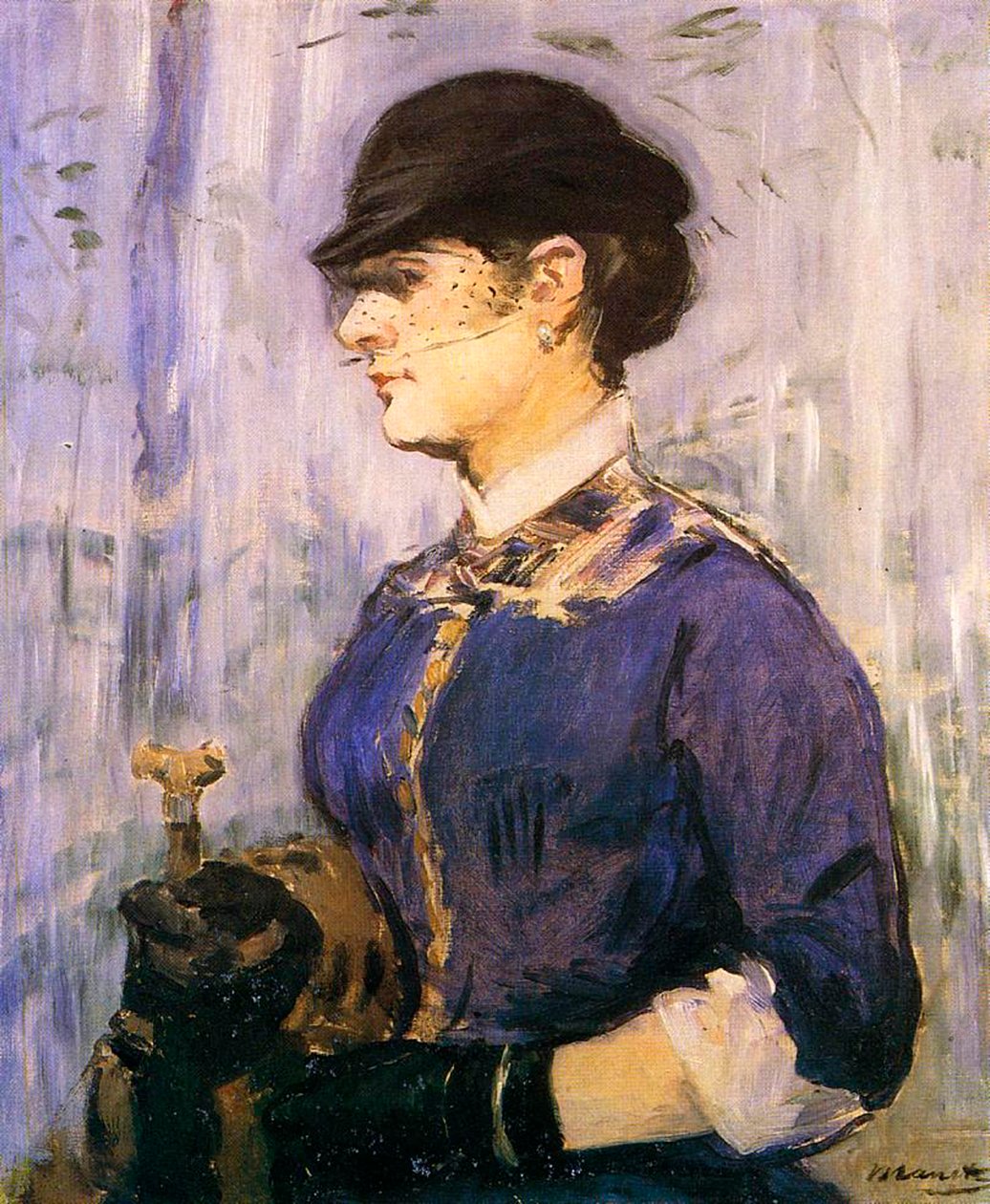 Ung kvinde med blå top og lille sort hat, 1877 af Édouard Manet