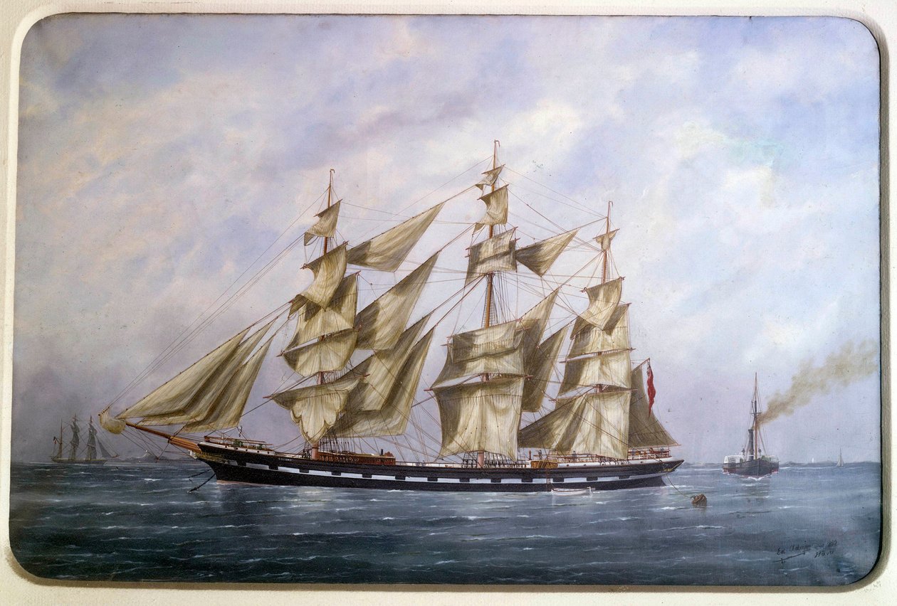 The Rossdhu, tre engelske matter med tørsejlende akvarel af Edouard Adam (1847-1929) 1882 Paris, Musee de la Marine af Edouard Marie Adam