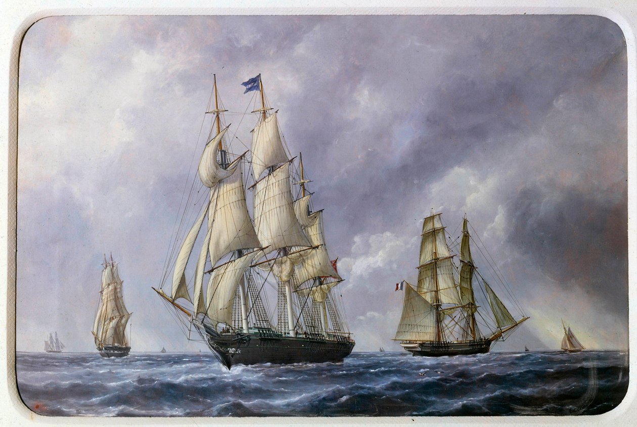 Three Mat engelsk og mursten fransk i 1881 Akvarel af Edouard Adam (1847-1929) 1881 Paris, Musee de la Marine af Edouard Marie Adam