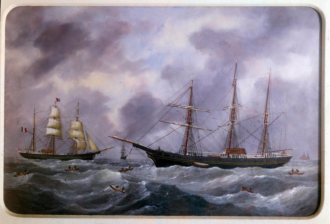 Fartøjer, der fisker på Newfoundlands bred i 1885 Akvarel af Edouard Adam (1847-1929) 1885 Paris, Musee de la Marine af Edouard Marie Adam